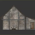 Rustic Stone Cottage With Gabled Wooden Roof Stone Walls And Wooden Plank Platform