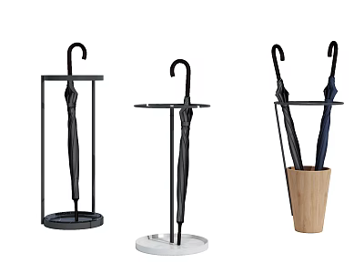 Modern Umbrella Stands With Metal Frame Wooden Base And Marble Tray For Home Office 3d model