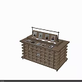 Wooden Bookcase With Multiple Small Shelves And Display Items On Top With Wheels