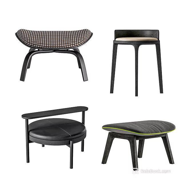 Modern Stools Featuring Various Designs Upholstered Seats Black Frames And Color Accents 3d model