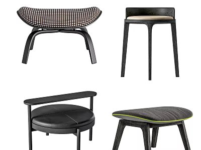 Modern Stools Featuring Various Designs Upholstered Seats Black Frames And Color Accents 3d model