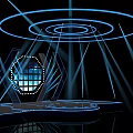 Futuristic Stage Design With Blue Halos Hexagonal Structure Geometric Shapes And Lighting Effects 3d model