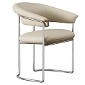 Modern Leather Upholstered Dining Chair With Armrests And Polished Metal Frame For Home Dining Space