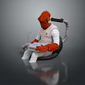 Red Skinned Alien Game Movie Character In White Outfit Sitting Holding Tablet With Back Tube