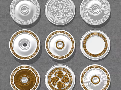 Ornate White And Gold Ceiling Medallions With Decorative Floral And Geometric Patterns 3d model