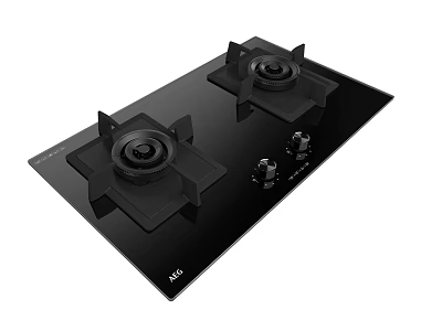 Modern Kitchen Appliance Black Glass Gas Cooktop With Two Burners And Knob Controls 3d model