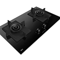 Modern Kitchen Appliance Black Glass Gas Cooktop With Two Burners And Knob Controls