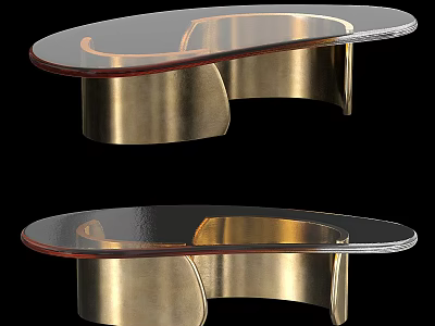 Modern Coffee Table With Glass Top And Gold Metal Curved Base Design 3d model