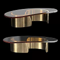 Modern Coffee Table With Glass Top And Gold Metal Curved Base Design