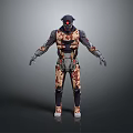 Biomechanical Character With Black Helmet Red Eyes And Armored Body Design
