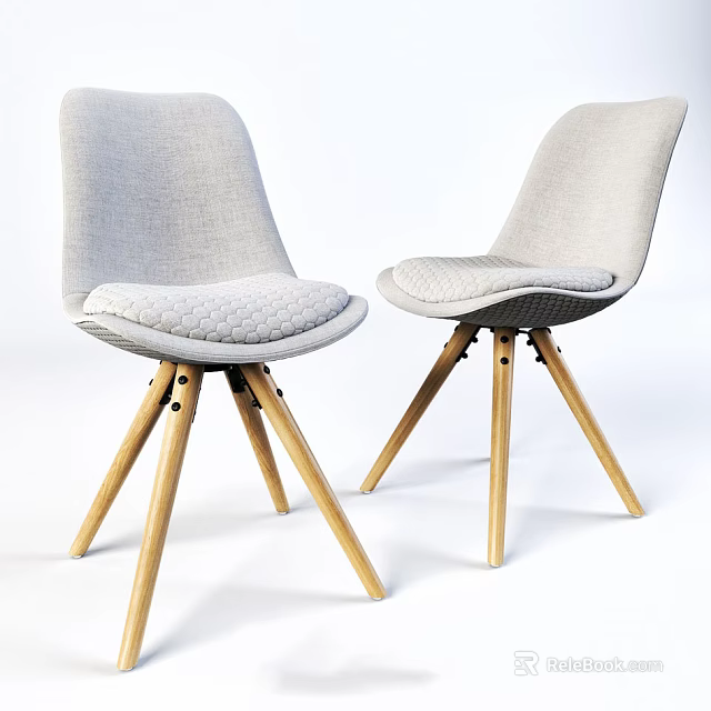 Light Gray Upholstered Accent Chairs With Quilted Seat Cushions Wooden Legs And Three Legged Design 3d model 