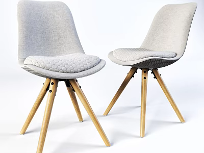 Light Gray Upholstered Accent Chairs With Quilted Seat Cushions Wooden Legs And Three Legged Design 3d model