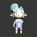 Cartoon Woman Character With Blue Hair Horns Blue Outfit Backpack And Yellow Boots