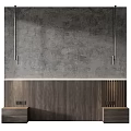 Modern Bed Accent Wall With Concrete Texture Wooden Panel And Linear Light 3d model
