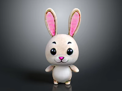 Cute White Rabbit Plush Toy With Big Pink Ears And Black Eyes 3d model
