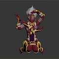 Futuristic Fantasy Character With Red Yellow Armor Intricate Ornaments White Headdress In Kneeling Pose
