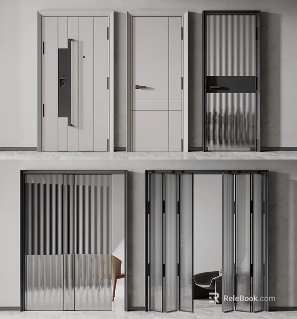 Modern Interior Swing Doors Design With Sleek Glass Panels And Metal Frames 3d model 