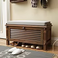 Wooden Entryway Storage Bench With Upholstered Seat Hanging Clothes And Shoes