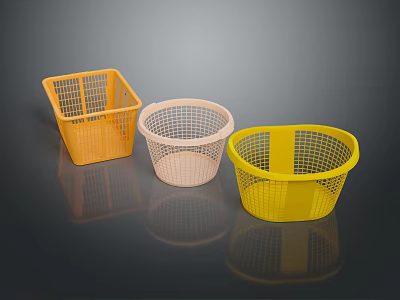 Colorful Plastic Mesh Baskets in Orange Pink and Yellow for Home Storage 3d model