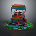 Practical Portable Food Cart With Wheeled Design Awning Top And Storage Compartments