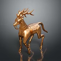 Golden Metallic Deer Sculpture With Shiny Surface And Decorative Antlers