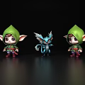 Game Movie Characters Two Elves With Green Hoods And Blue Dragon Figure