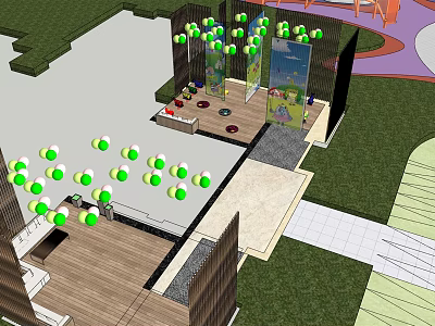 Lush Garden Landscape Design With Green Plants Pathways Lighting And Seating Areas 3d model