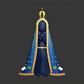 Game Movie Character in Blue Cloak with Golden Decor Star Patterns Green Accents and Pink Base