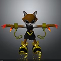 3D Fox Character Design With Black Eye Mask Red Claws Yellow Wristbands And Roller Skates