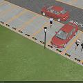 Red Honda Car Parked In Parking Lot With Yellow Lines And People Walking