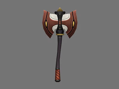 Decorative Battle Axe With Brown White Blade Gold Accents And Black Red Handle 3d model