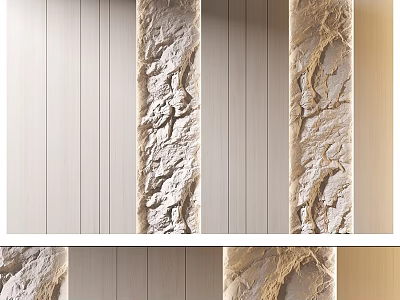 Modern Wall Decor Design Featuring Wooden Panels And Natural Stone Textures 3d model