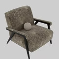 Modern Beige Accent Chair With Textured Fabric Wooden Armrests And Dark Legs