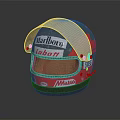 Racing Helmet With Marlboro Labatt N12 Brand Logos Stylish Red And White Design