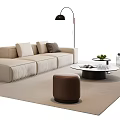 Modern Neutral Tone Sofa and Coffee Table Set with Floor Lamp Accent Chair and Ottoman