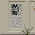Two Black Framed Botanical Paintings with Floral Leaf Patterns on Wall Decor 3d model