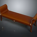 Brown Leather Ottoman Bench With Curved Armrests Decorative Rivets And Wooden Legs
