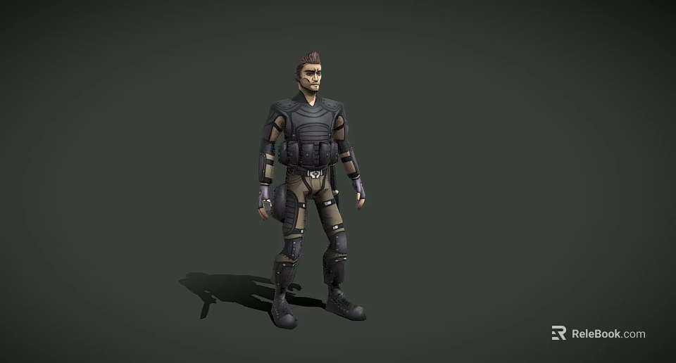 Game Movie Character In Tactical Vest With Knee Pads And Gloves Standing Pose 3d model 