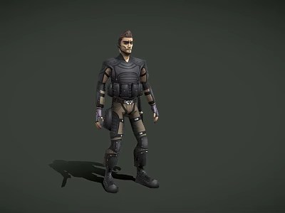 Game Movie Character In Tactical Vest With Knee Pads And Gloves Standing Pose 3d model