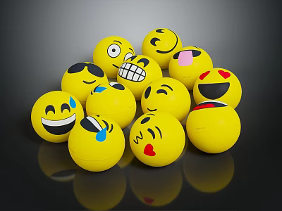 Yellow Emoji Face Balls Decorative Ornament Set For Home Desktop Decoration 3d model