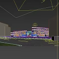 Modern Office Building Exterior With Glass Facade Connected Wings Green Lawn And Parking Area
