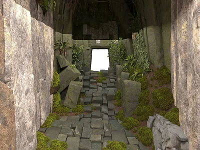Natural Rustic Stone Walls Pathway With Green Plants Stones And Moss 3d model
