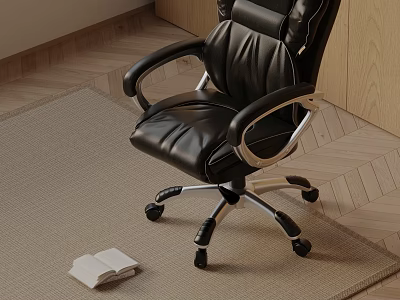 Black Leather Massage Chair With Ergonomic Design Silver Frame And Wheels For Home Relaxation 3d model