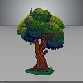 Colorful Artistic Tree Featuring Green Yellow Blue Leaves Red Trunk and Grass at Base