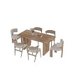 Stylish Rectangular Wooden Dining Table Set With Six Light Wood Chairs And Vase Book 3d model