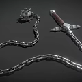 Medieval Spiked Flail Weapon With Metal Chain And Wooden Handle