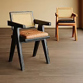 Modern Leisure Chairs With Dark And Light Wooden Frames Woven Backrests And Padded Seats