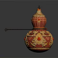 Ornate Red And Gold Gourd Shaped Household Item With Decorative Spire And Handle