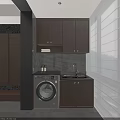 Wooden Balcony Cabinet With Laundry Area Marble Countertop And LED Lighting