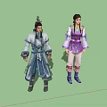 Game and Movie Characters in Ancient Traditional Costumes with White Blue and Purple Outfits